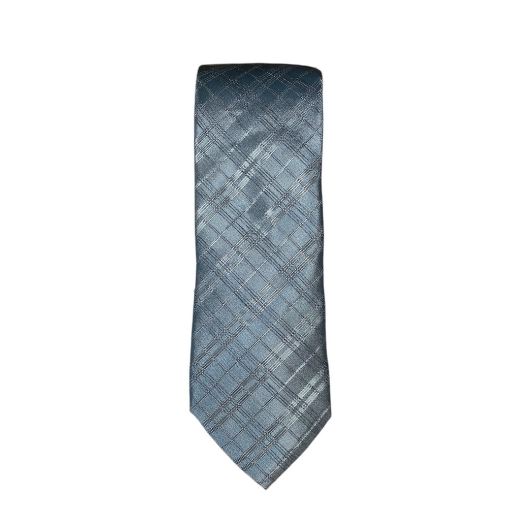Calvin Klein Blue Silk And Linen‎ Blend Plaid Tie One Size